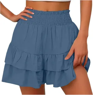 Flowy Skorts for Woman Summer Ruffle Tiered High Waist Casual Skorts Trendy Cute Golf Tennis Gym Workout Mini Skirts