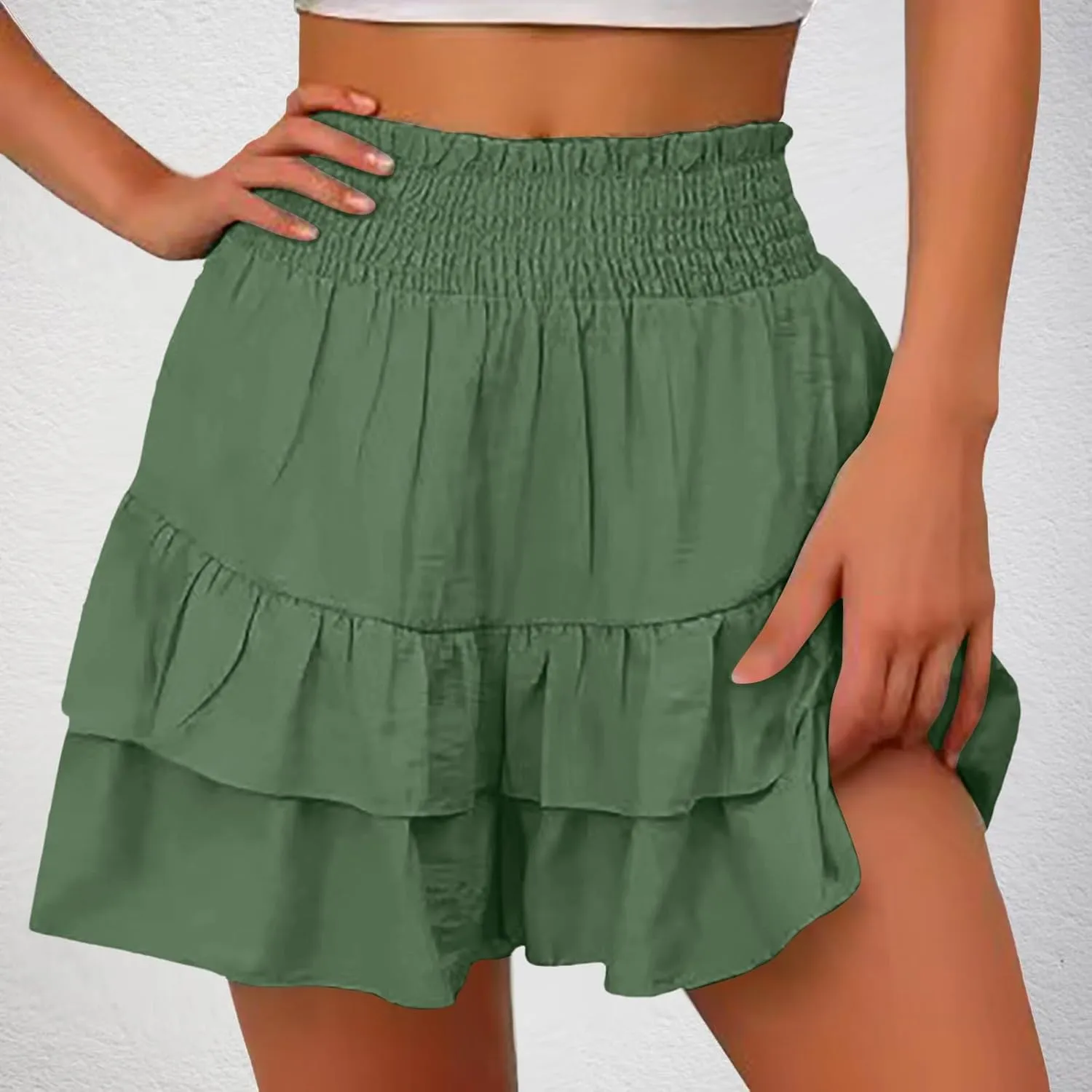 Flowy Skorts for Woman Summer Ruffle Tiered High Waist Casual Skorts Trendy Cute Golf Tennis Gym Workout Mini Skirts