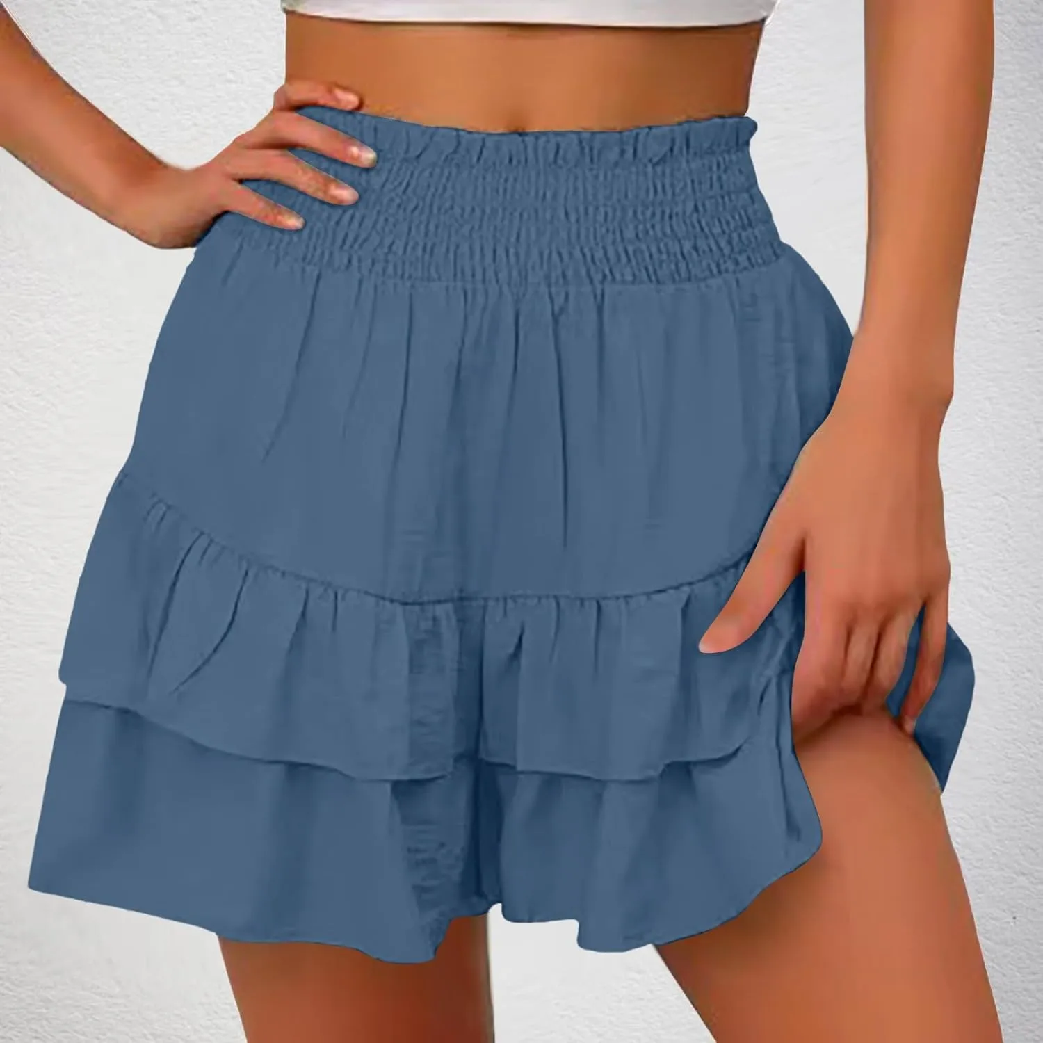 Flowy Skorts for Woman Summer Ruffle Tiered High Waist Casual Skorts Trendy Cute Golf Tennis Gym Workout Mini Skirts