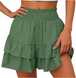Flowy Skorts for Woman Summer Ruffle Tiered High Waist Casual Skorts Trendy Cute Golf Tennis Gym Workout Mini Skirts