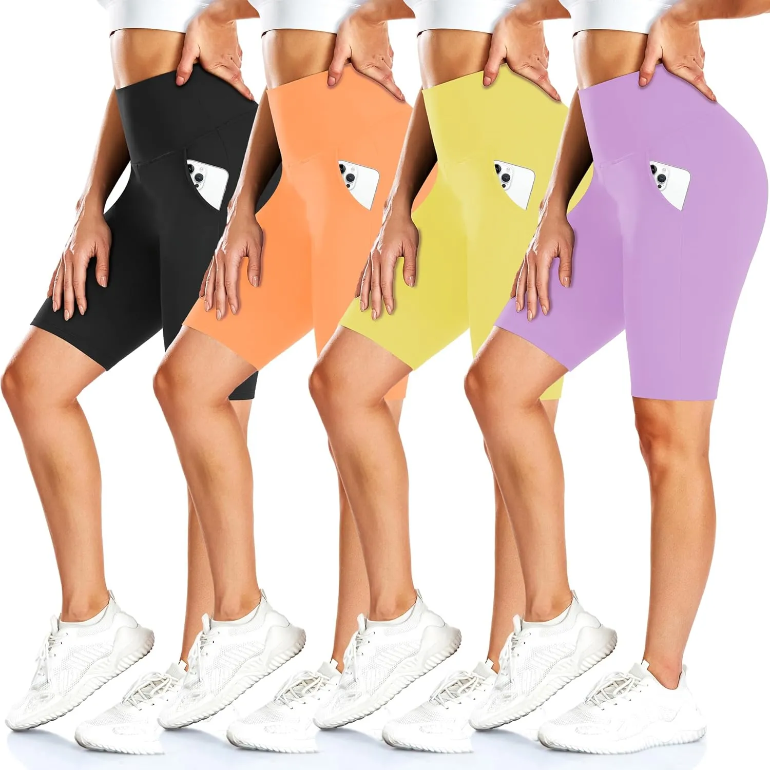 FULLSOFT 4 Pack Biker Shorts for Women with Pockets  8" High Waisted Tummy Control Workout Yoga Running Shorts