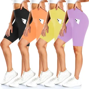 FULLSOFT 4 Pack Biker Shorts for Women with Pockets  8" High Waisted Tummy Control Workout Yoga Running Shorts