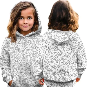 Funny DIY Hand Painted Hoodies for Teen Girls Kid Color Your Own with Marker Sweashirt Can Play and Wear 2-12T