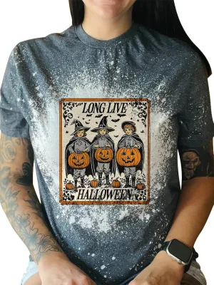 Funny Witchy Frog The Horrors are Never Ending Graphic Bleached T-Shirt Women Party Clothes