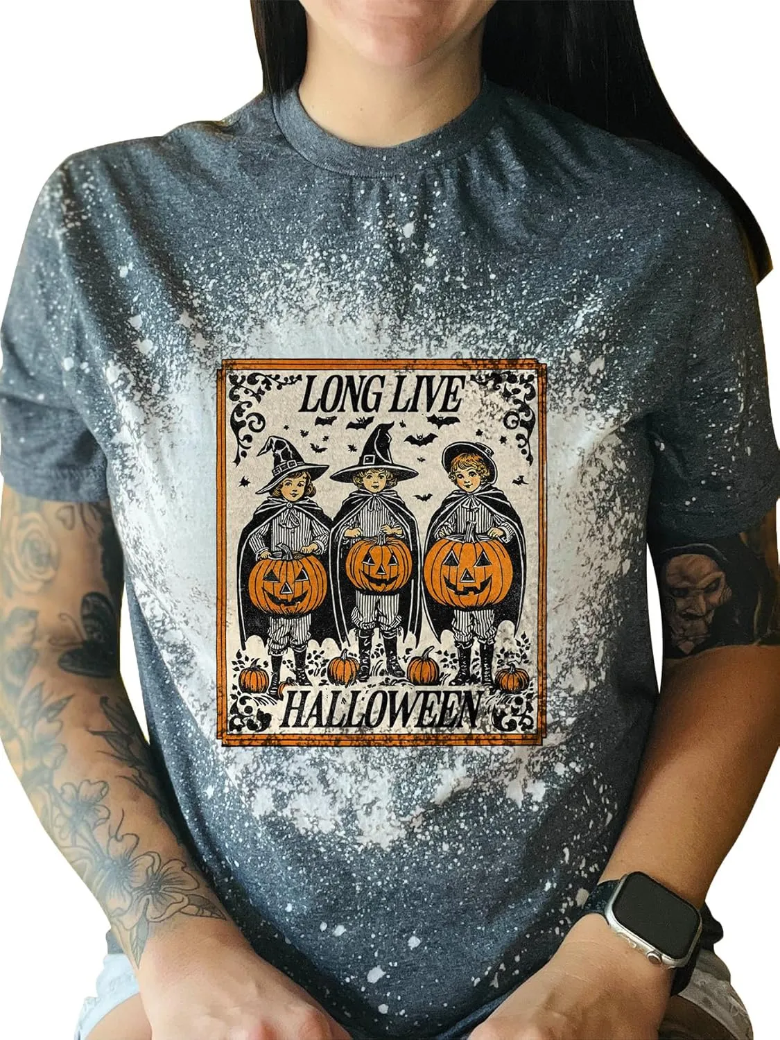 Funny Witchy Frog The Horrors are Never Ending Graphic Bleached T-Shirt Women Party Clothes