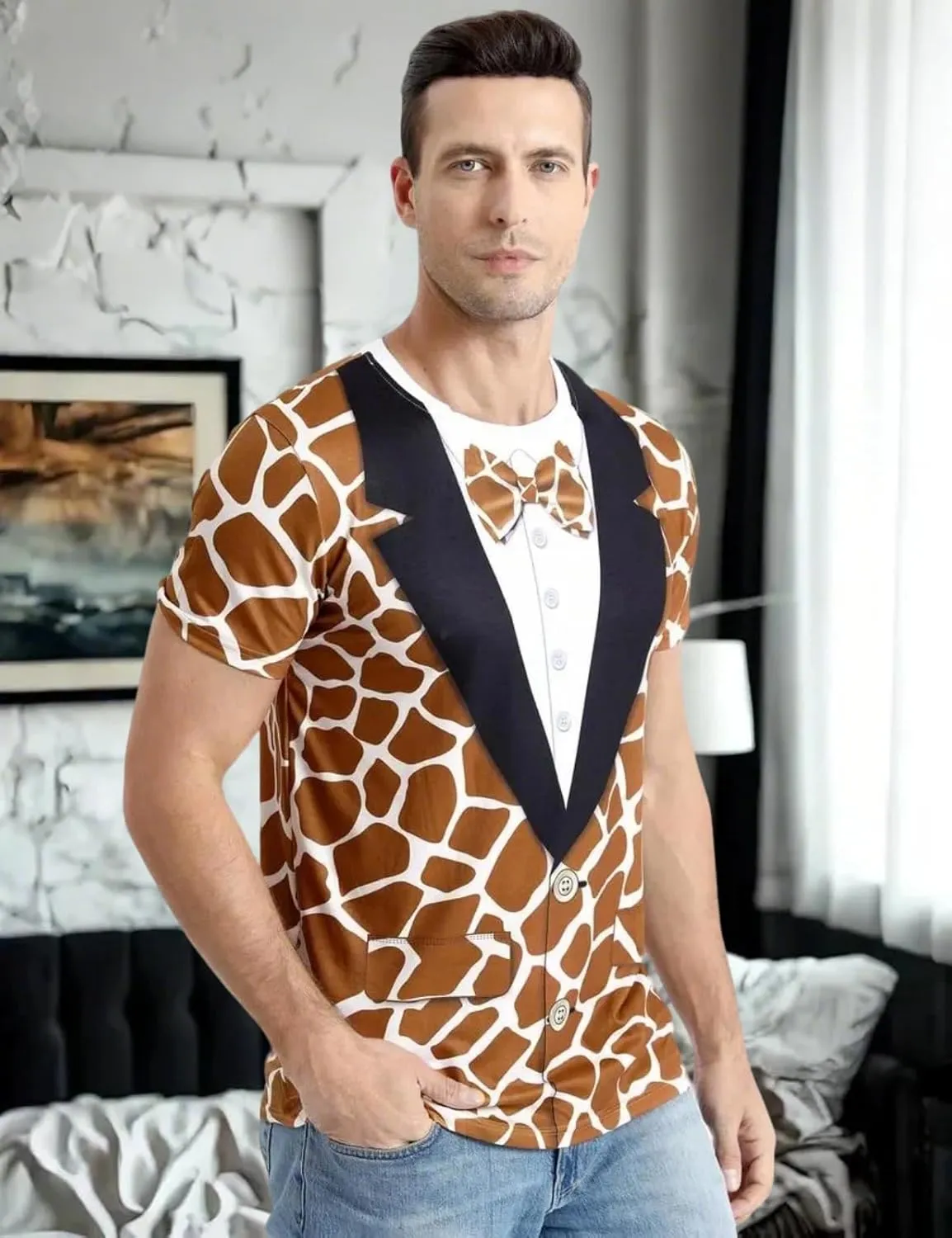 Funny World Men's Animal Print Tuxedo T-Shirts
