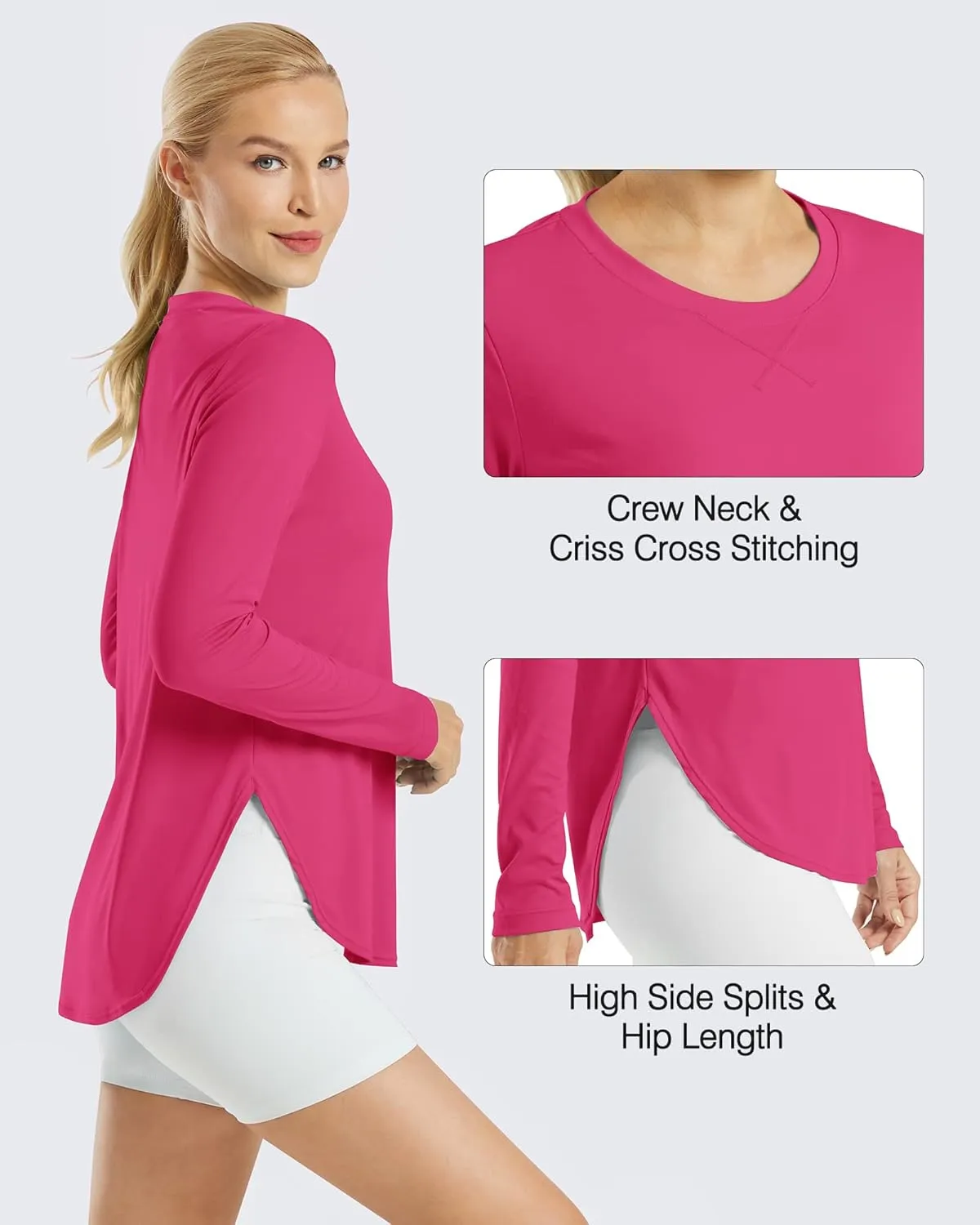G4Free Women's UPF 50  UV Shirts Long Sleeve Workout Sun Shirt Outdoor Gym Hiking Tops Quick Dry Lightweight