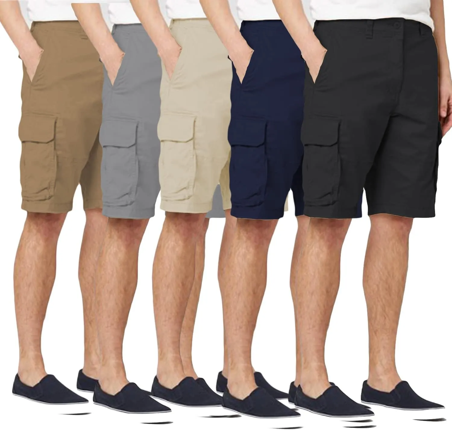 Galaxy by Harvic Men's Belted Cargo Shorts, Cotton Stretch Shorts with Multi Pockets, 3 Pack
