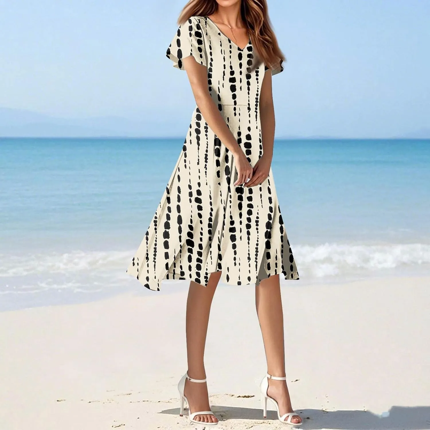 Garden Wedding Guest DressClassy Spring Wedding Guest,Chiffon Midi Dress Below The Knee Length Ruffle Hem Dressess