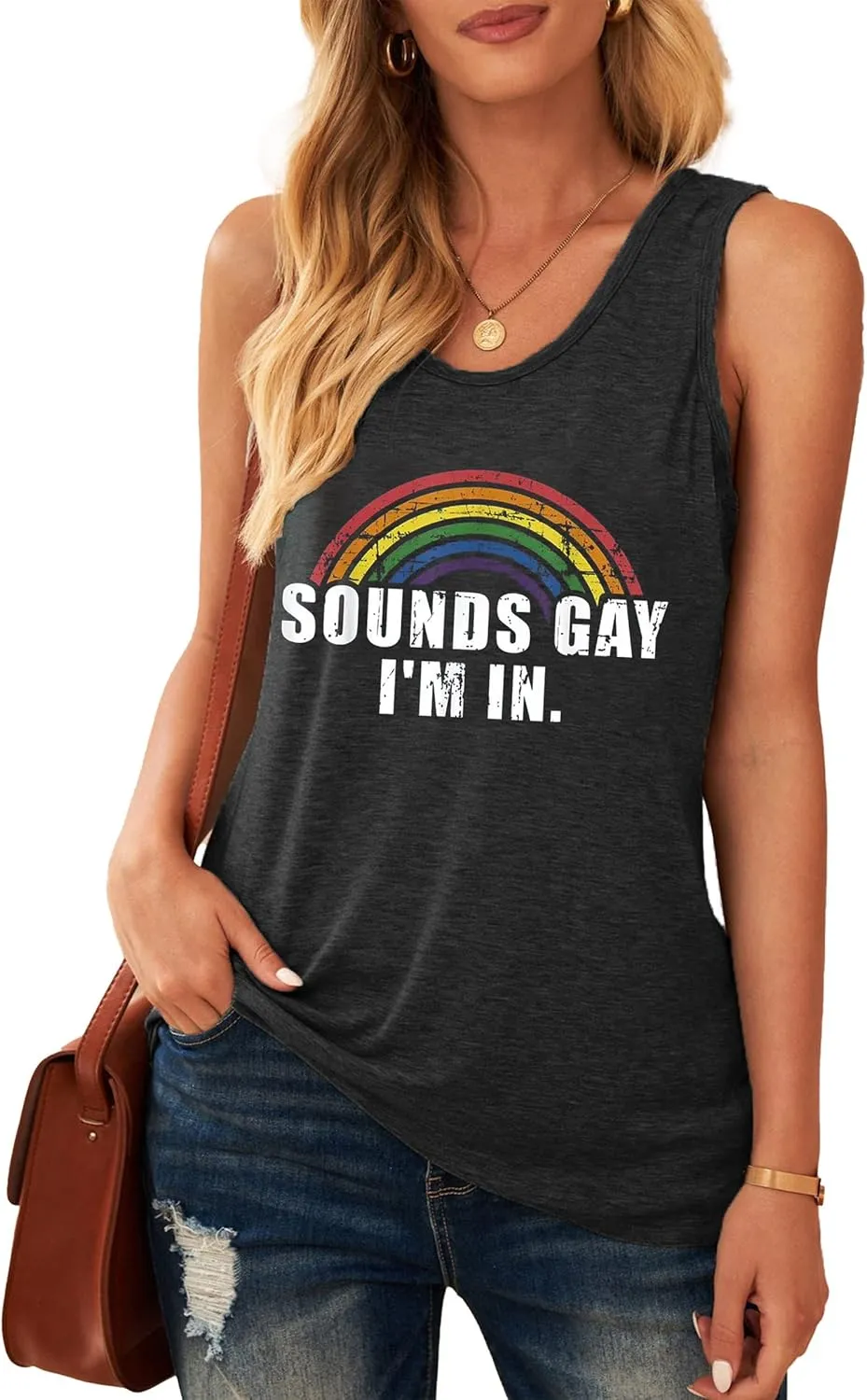 Gay Pride Tank Top Women Rainbow Sounds Gay Im in Tanks LGBT Equality Sleeveless Tee Tops