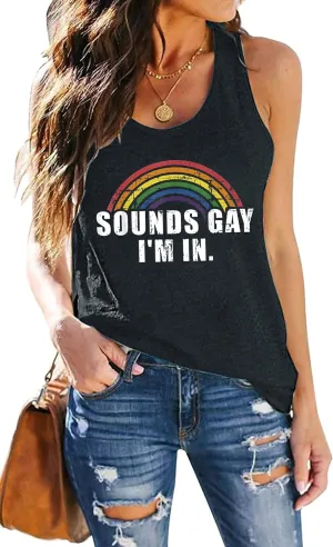 Gay Pride Tank Top Women Rainbow Sounds Gay Im in Tanks LGBT Equality Sleeveless Tee Tops
