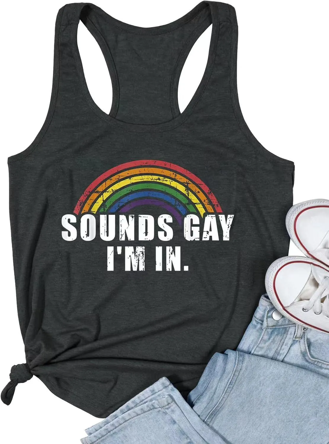 Gay Pride Tank Top Women Rainbow Sounds Gay Im in Tanks LGBT Equality Sleeveless Tee Tops