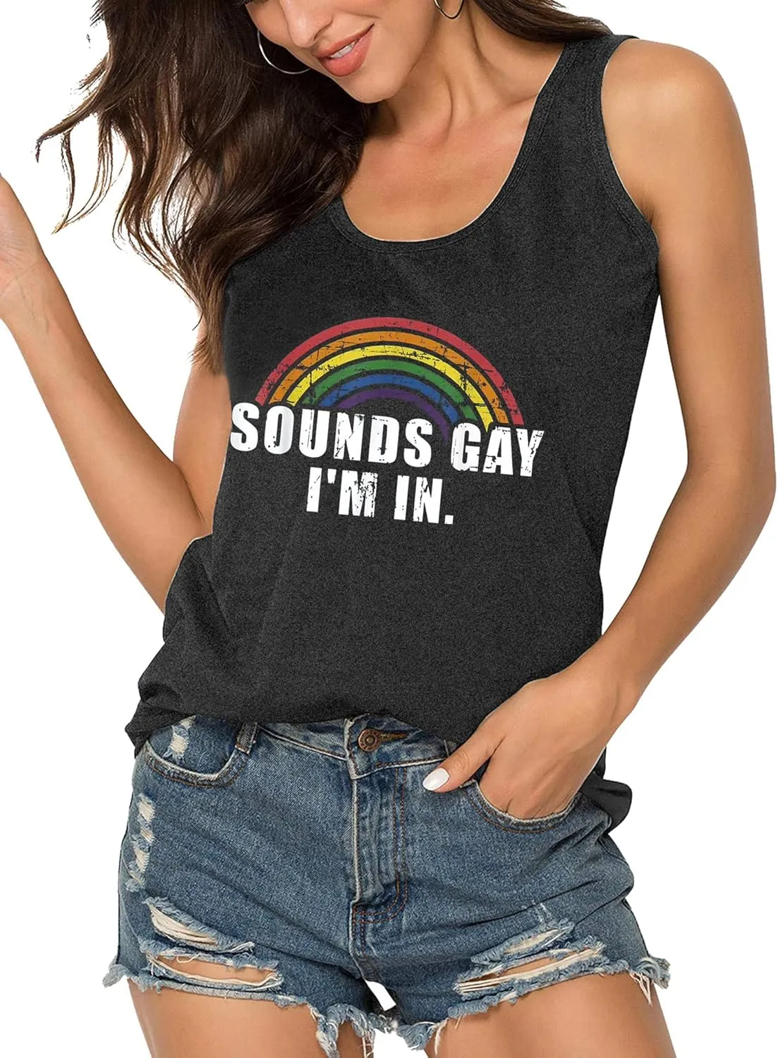 Gay Pride Tank Top Women Rainbow Sounds Gay Im in Tanks LGBT Equality Sleeveless Tee Tops