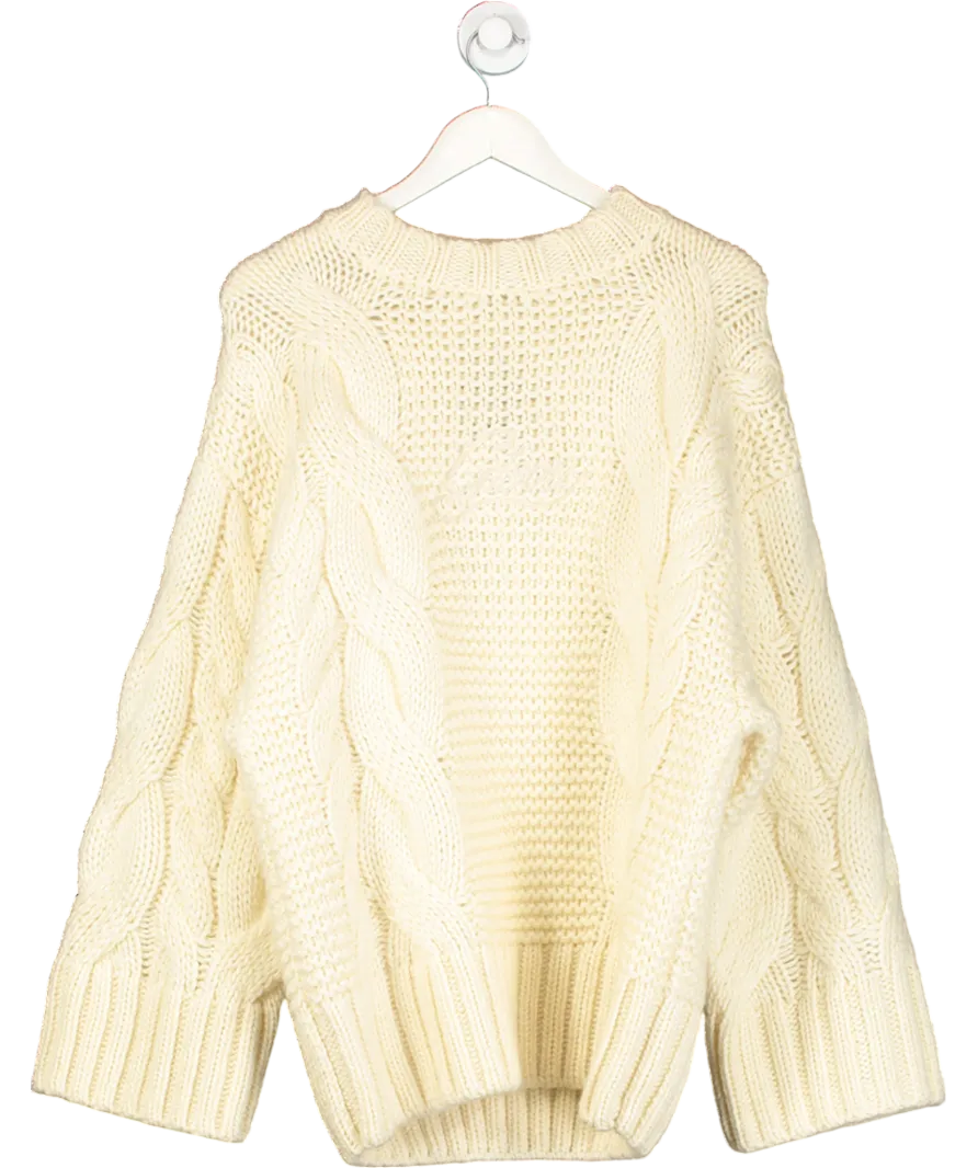 GISOU Cream Embroidered Wool Blend Cable Sweater One Size