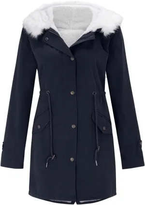 GOKKILRW Winter Coat for Women Thicken Warm Sherpa Fleece Lined Hooded Parkas Cotton Padded Coat Thermal Zip Up Puffer Jacket