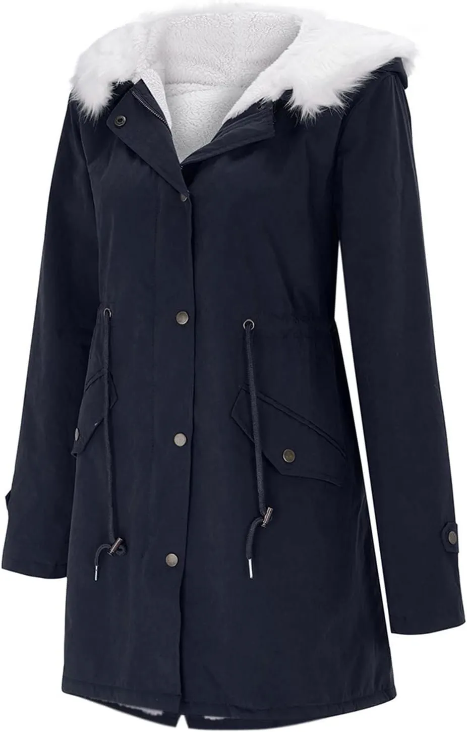 GOKKILRW Winter Coat for Women Thicken Warm Sherpa Fleece Lined Hooded Parkas Cotton Padded Coat Thermal Zip Up Puffer Jacket
