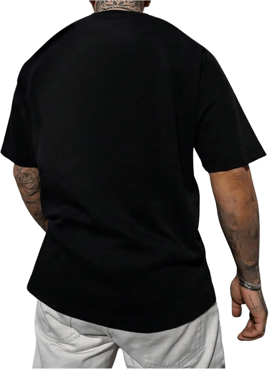 GORGLITTER Men's Crewneck T Shirt Letter Graphic Short Sleeve Casual Drop Shoulder Oversized Tee