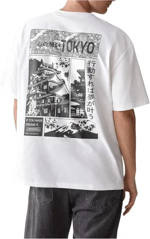 GORGLITTER Men's Japanese Letter Graphic Tee Top Oversized Short Sleeve Casual Aesthetic Print T-Shirt