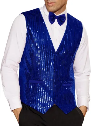 GRACE KARIN Mens Sequin Vest Slim Fit Shiny Dress Waistcoat Bowtie Set for Wedding Prom Party