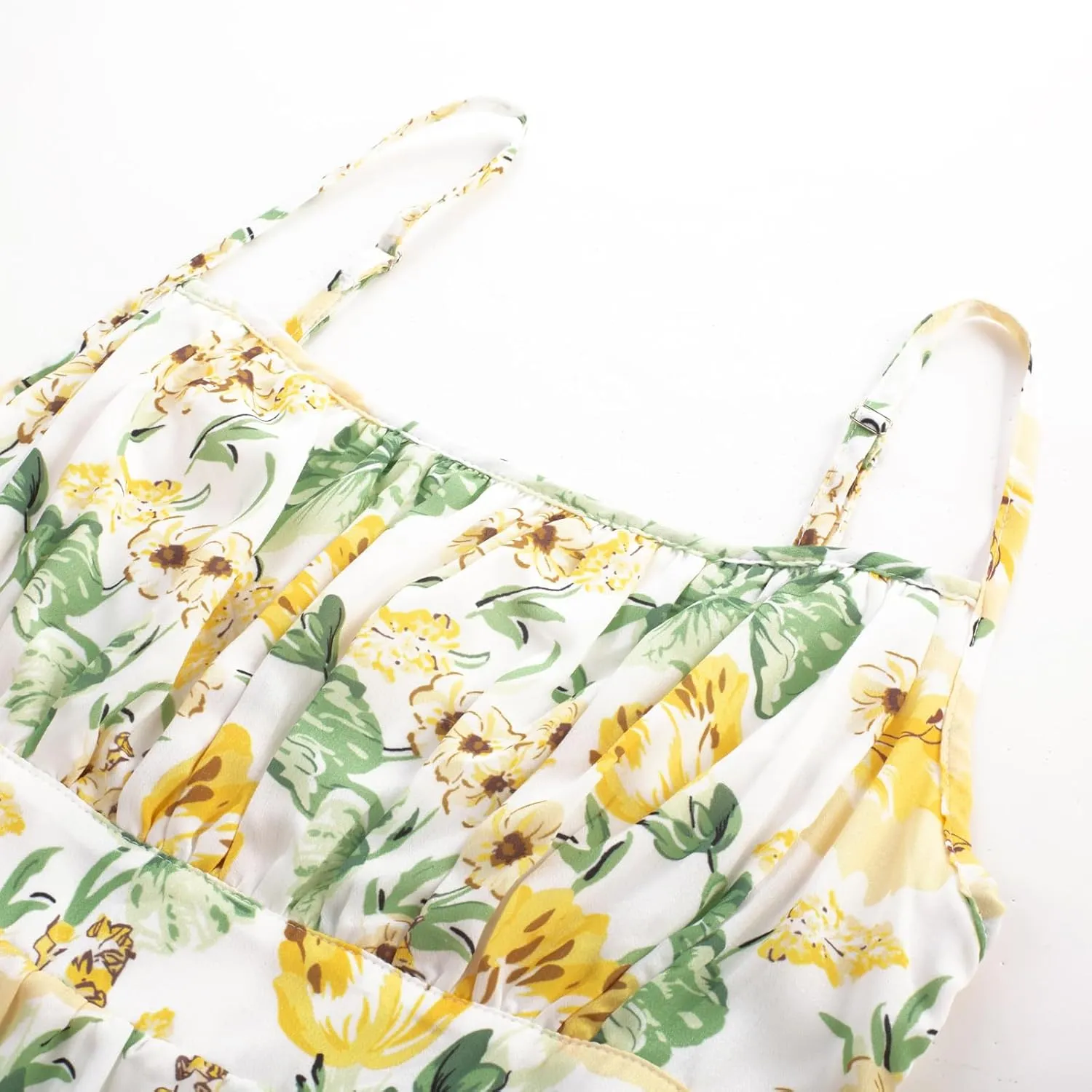 GRACE KARIN Women's Spaghetti Strap Floral Dress Ruffle Hem Pleated Casual Summer Dress Boho Flowy Midi Beach Dress