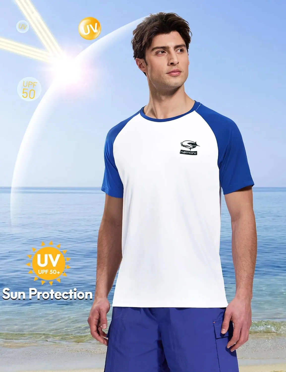 Haimont Men's UPF 50  Short Sleeve Rash Guard Fishing Shirts Quick Dry Workout Outdoor Tee Shirt