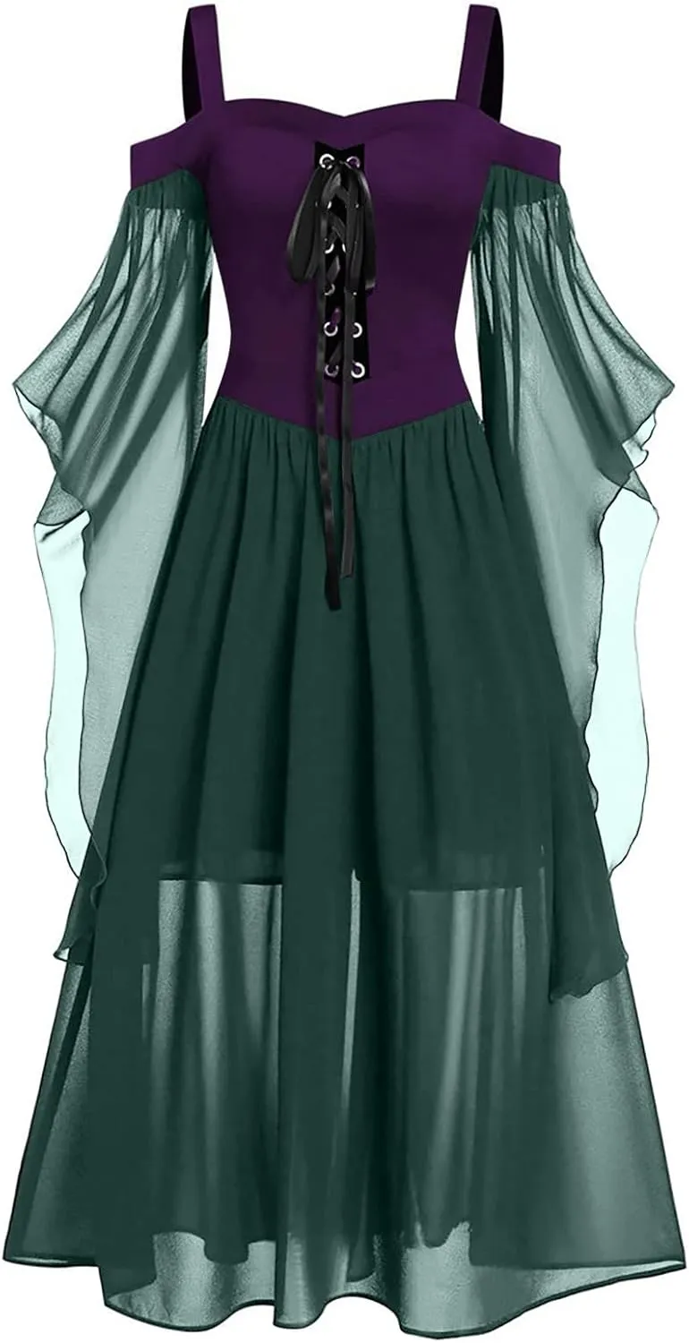 Halloween Costumes Woman 2025 Plus Size Off Shoulder Lace Bell Sleeve Renaissance Dresses Medical Vintage Gothic Dress