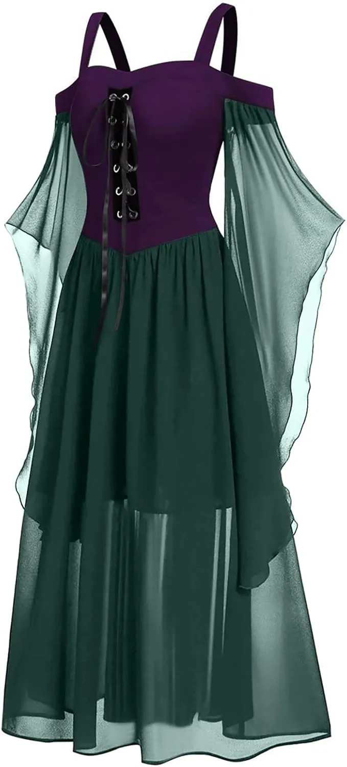 Halloween Costumes Woman 2025 Plus Size Off Shoulder Lace Bell Sleeve Renaissance Dresses Medical Vintage Gothic Dress