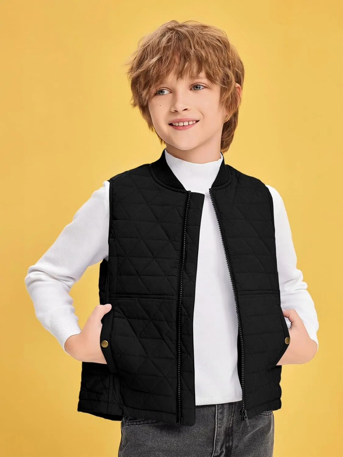Haloumoning Boys Zip Up Puffer Vest Kids Lightweight Quilted Sleeveless Jackets Outerwear with Pockets 4-14 Years