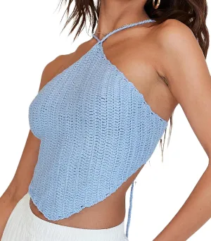 Halter Neck Crop Cami Top Knitted Printed Tank Tops Tee Y2k Sleeveless Strappy Summer Shirts Streetwear