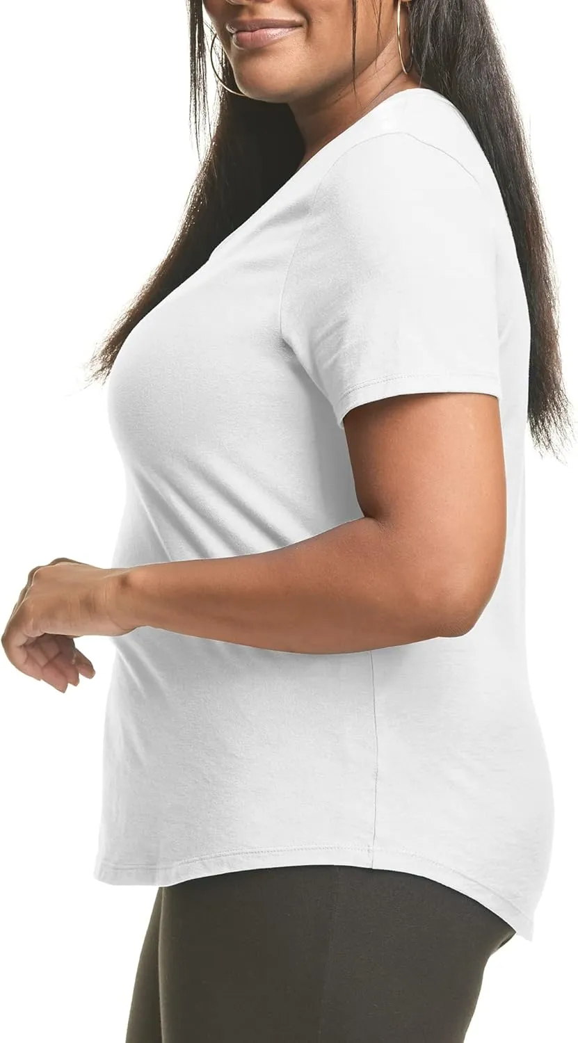 Hanes Women's Just Plus Size Cotton Jersey T-Shirt, Short Sleeve V-Neck Tee