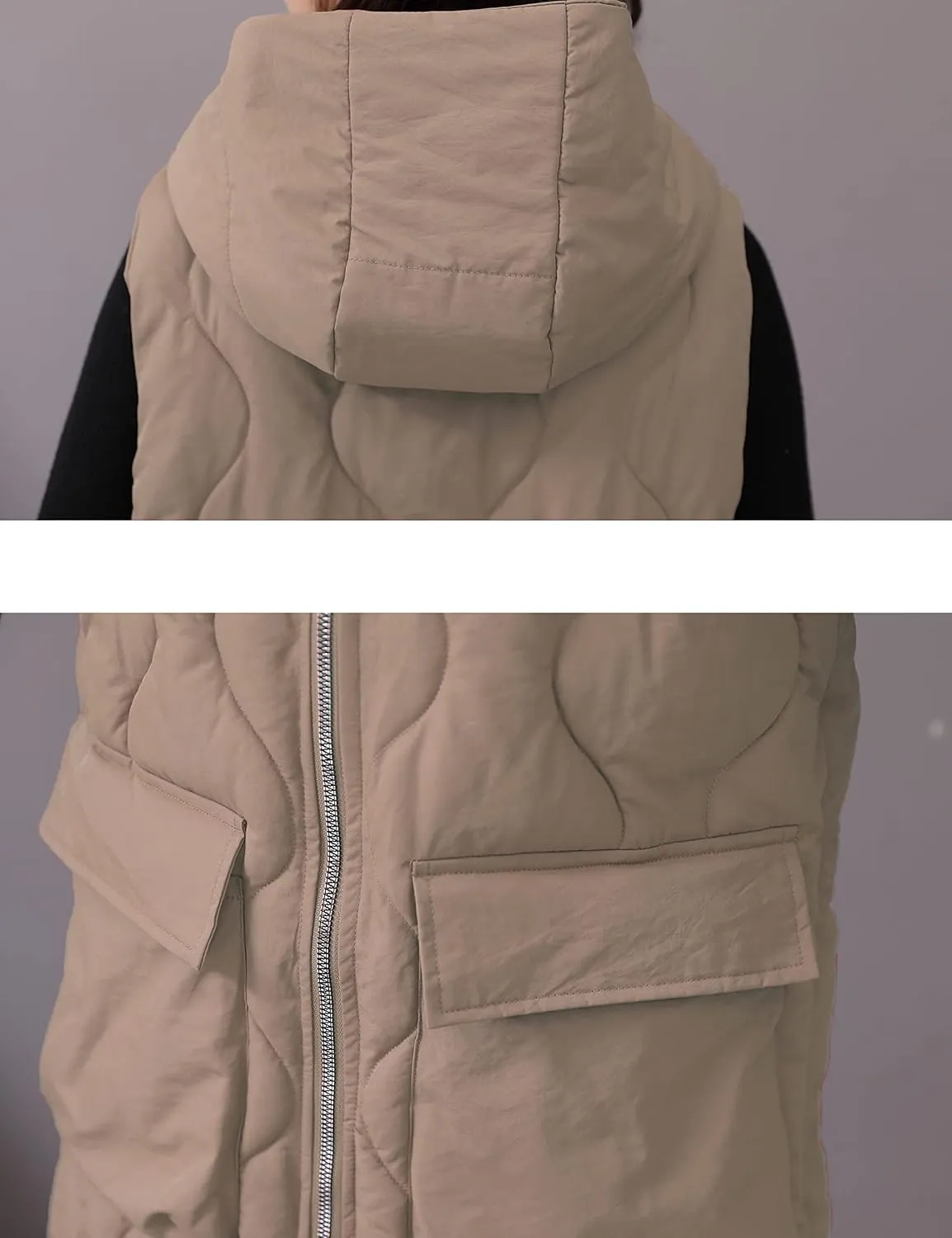 HangNiFang Winter Long Puffer Vest for Women Zip Up Hoodie Quilted Vest Jacket