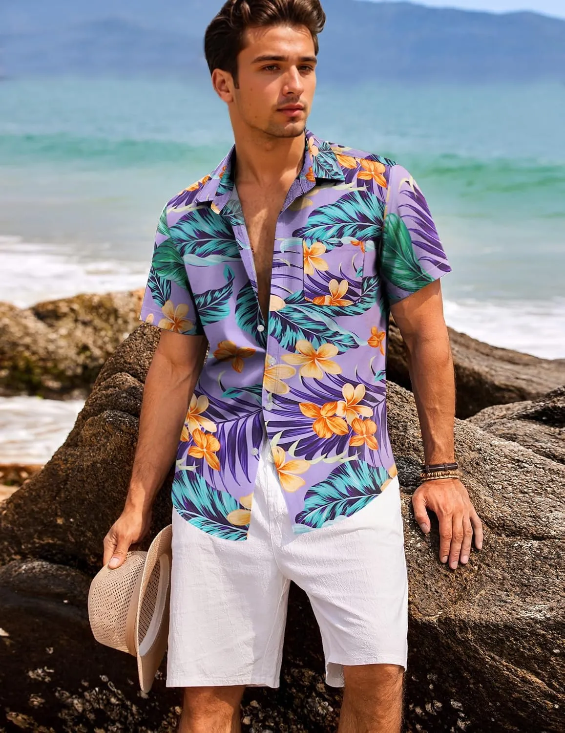 Hawaiian Shirt for Men with Pocket - Button Down Wrinkle-Resistant for Beach, Pool Parties (S-4XL)