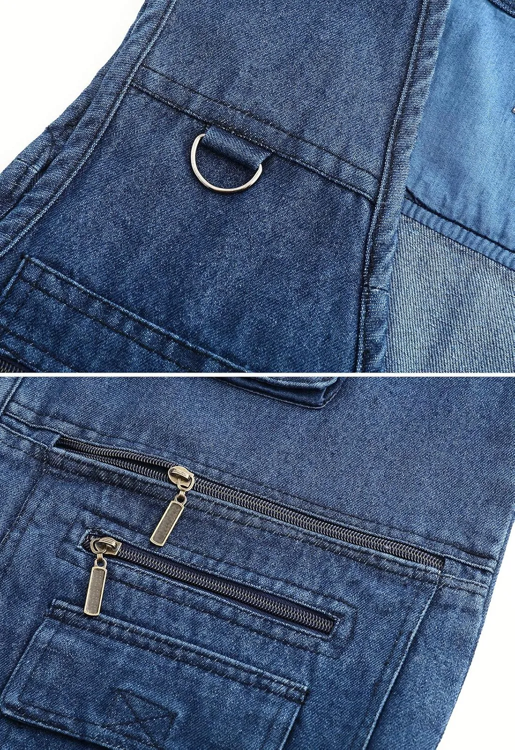 Hbufnha Men's Denim Vest Outdoor Casual Multi Pocket Sleeveless Jacket Jean Work Travel Utility Vest