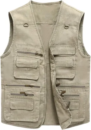 Hbufnha Men's Denim Vest Outdoor Casual Multi Pocket Sleeveless Jacket Jean Work Travel Utility Vest