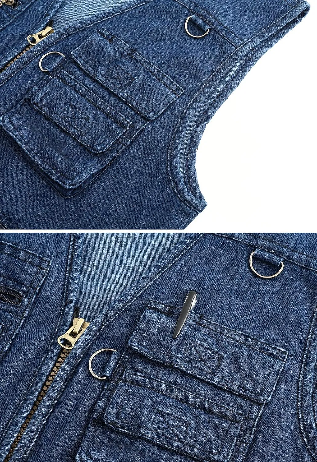Hbufnha Men's Denim Vest Outdoor Casual Multi Pocket Sleeveless Jacket Jean Work Travel Utility Vest