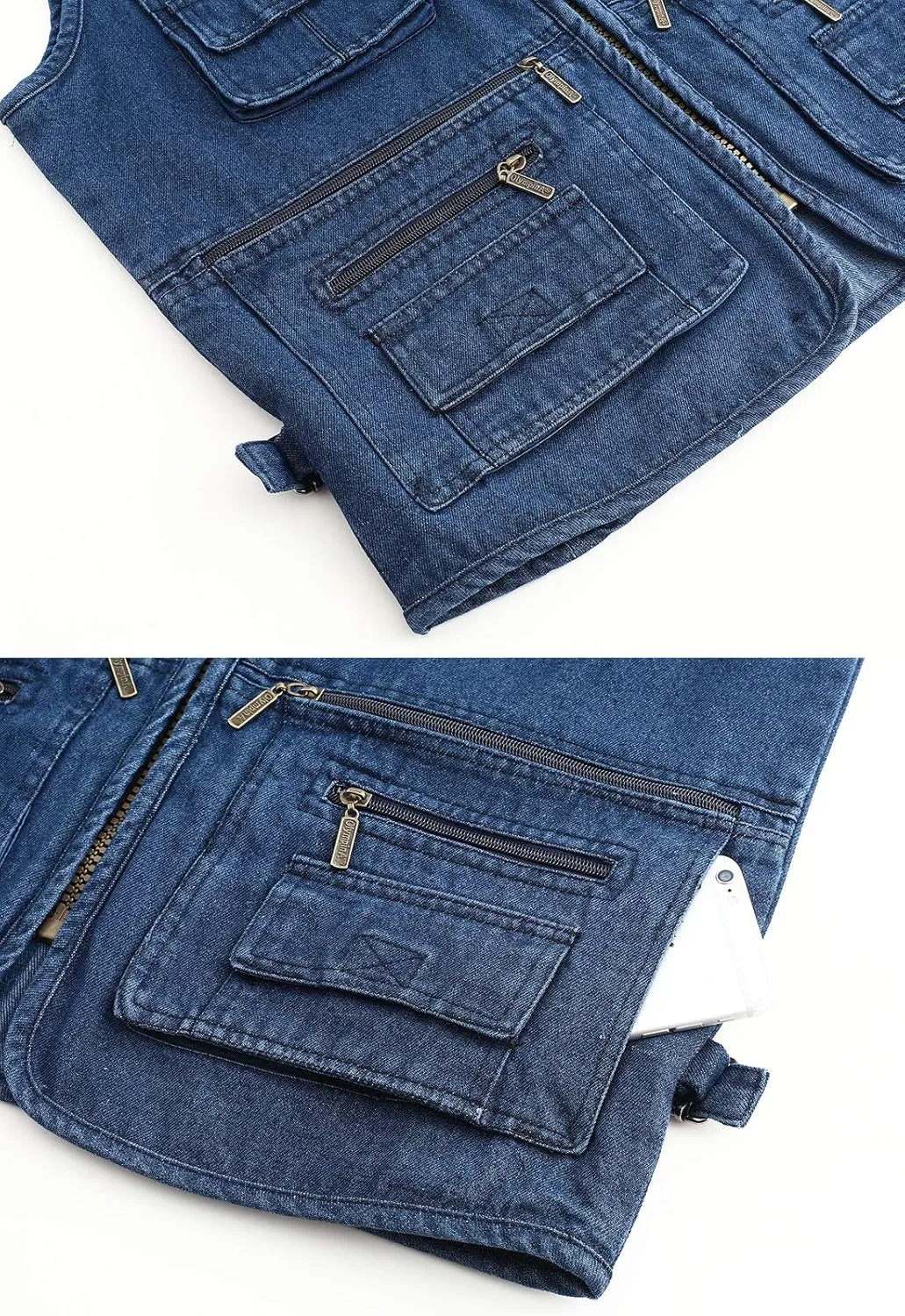 Hbufnha Men's Denim Vest Outdoor Casual Multi Pocket Sleeveless Jacket Jean Work Travel Utility Vest