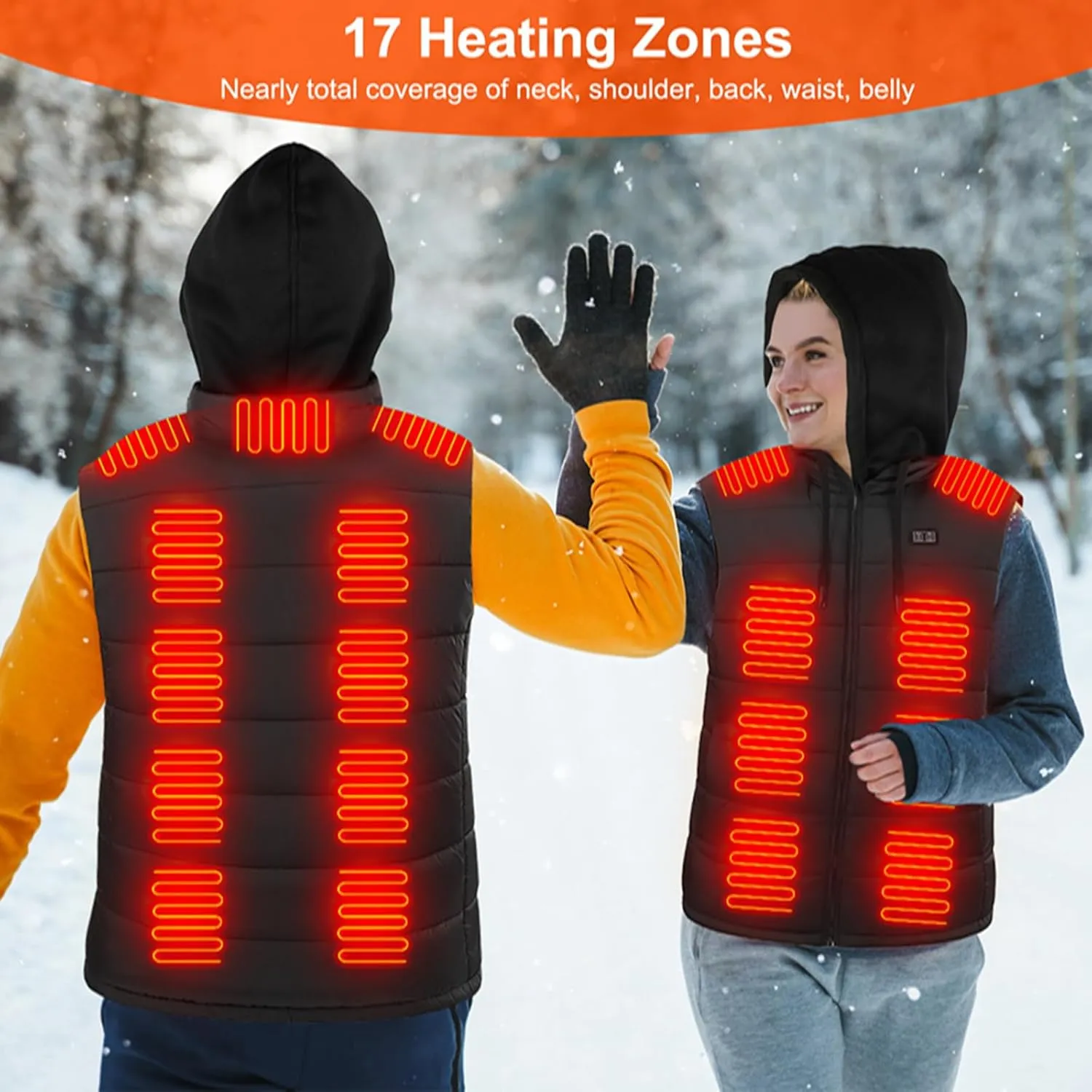 Heated Vest for Men Women with Detachable Hood, 17 Heated Zones 3 Heating Levels