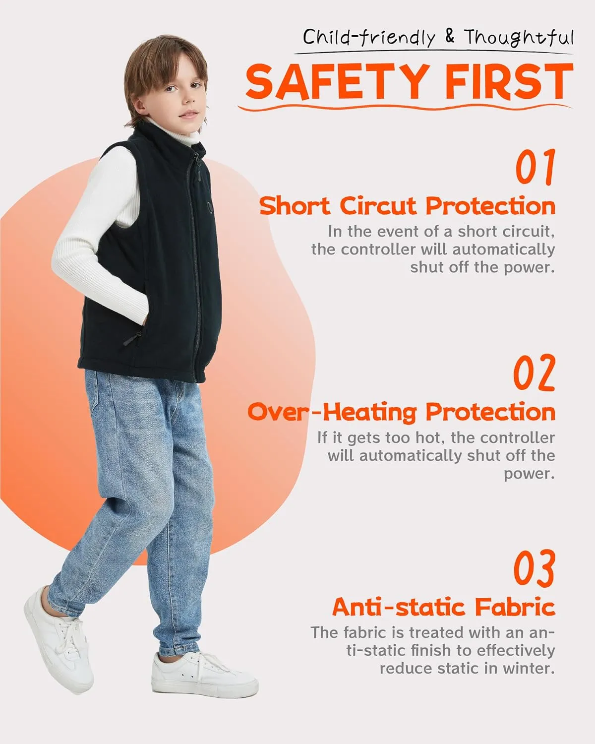 HEWINZE Kids Heated Vest,Fleece vest for Kids, Electric Heating Warming Vest with 5V Battery Pack.