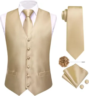 Hi-Tie Mens Silk Suit Vest Jacquard 5PCS Necktie Pocket Square Cufflinks Lapel Pin Formal Wedding Tuxedo