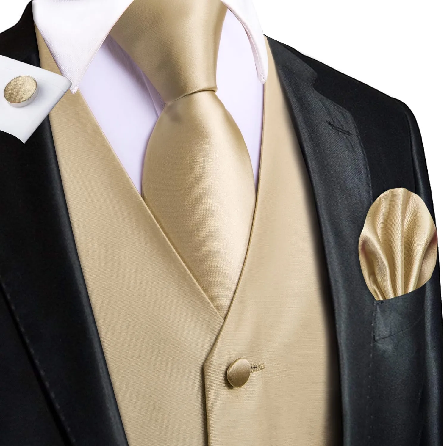 Hi-Tie Mens Silk Suit Vest Jacquard 5PCS Necktie Pocket Square Cufflinks Lapel Pin Formal Wedding Tuxedo