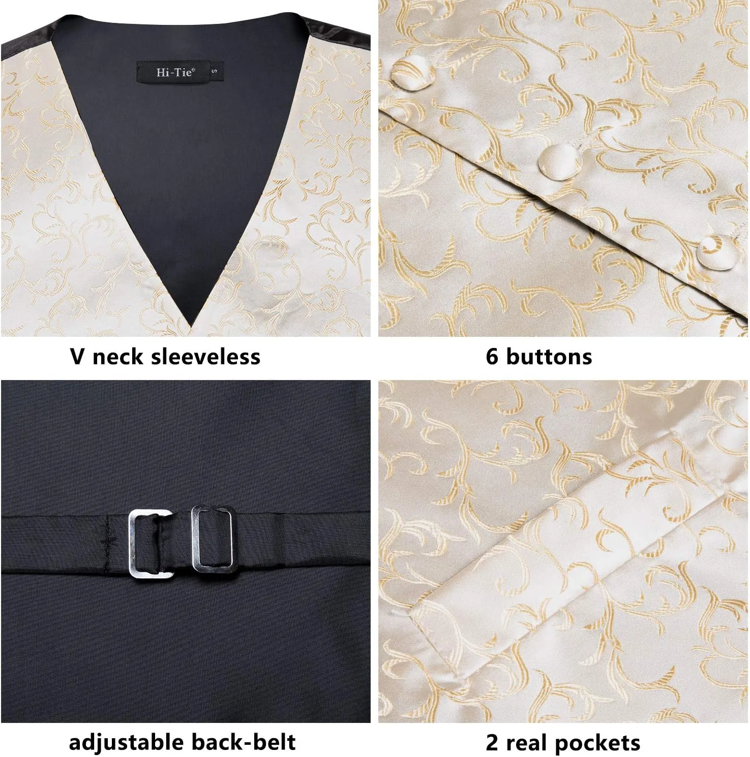 Hi-Tie Silk Mens Suit Vest and Tie Set Paisley Floral Jacquard Formal Dress Waistcoat For Tuxedo Wedding Party Business
