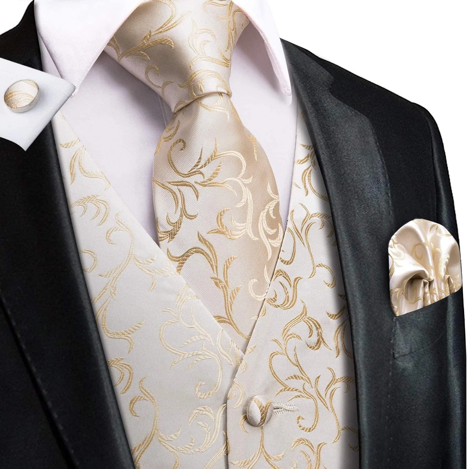 Hi-Tie Silk Mens Suit Vest and Tie Set Paisley Floral Jacquard Formal Dress Waistcoat For Tuxedo Wedding Party Business