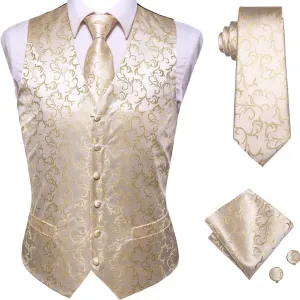 Hi-Tie Silk Mens Suit Vest and Tie Set Paisley Floral Jacquard Formal Dress Waistcoat For Tuxedo Wedding Party Business