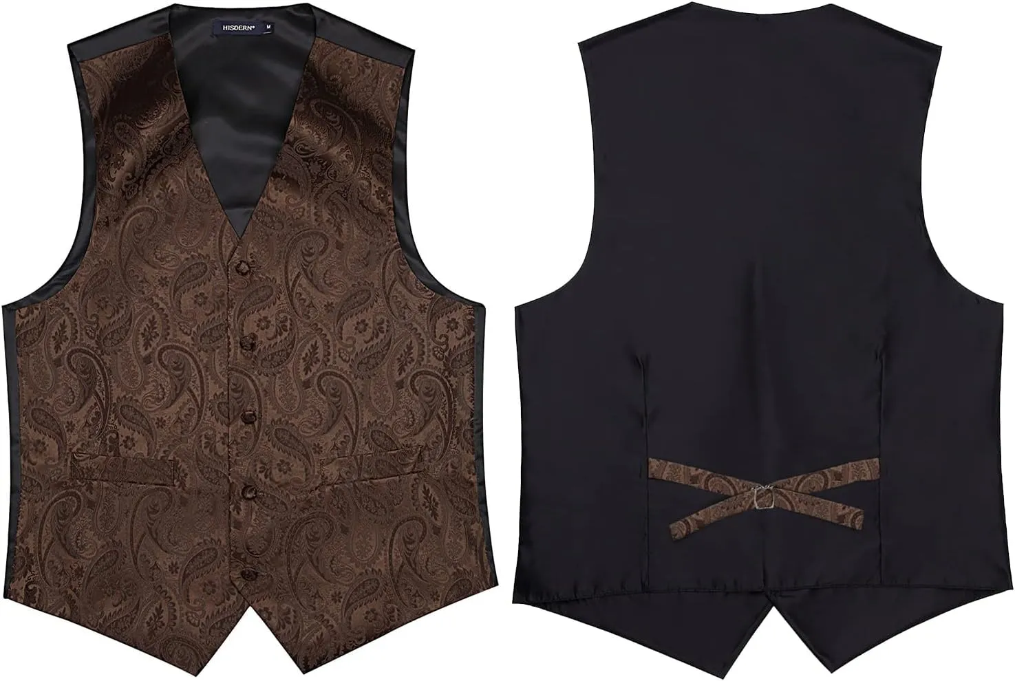 HISDERN Men's Vest Tie Set Paisley Floral Jacquard Necktie Pocket Square 3PCS Waistcoat for Suit or Tuxedo Wedding Party