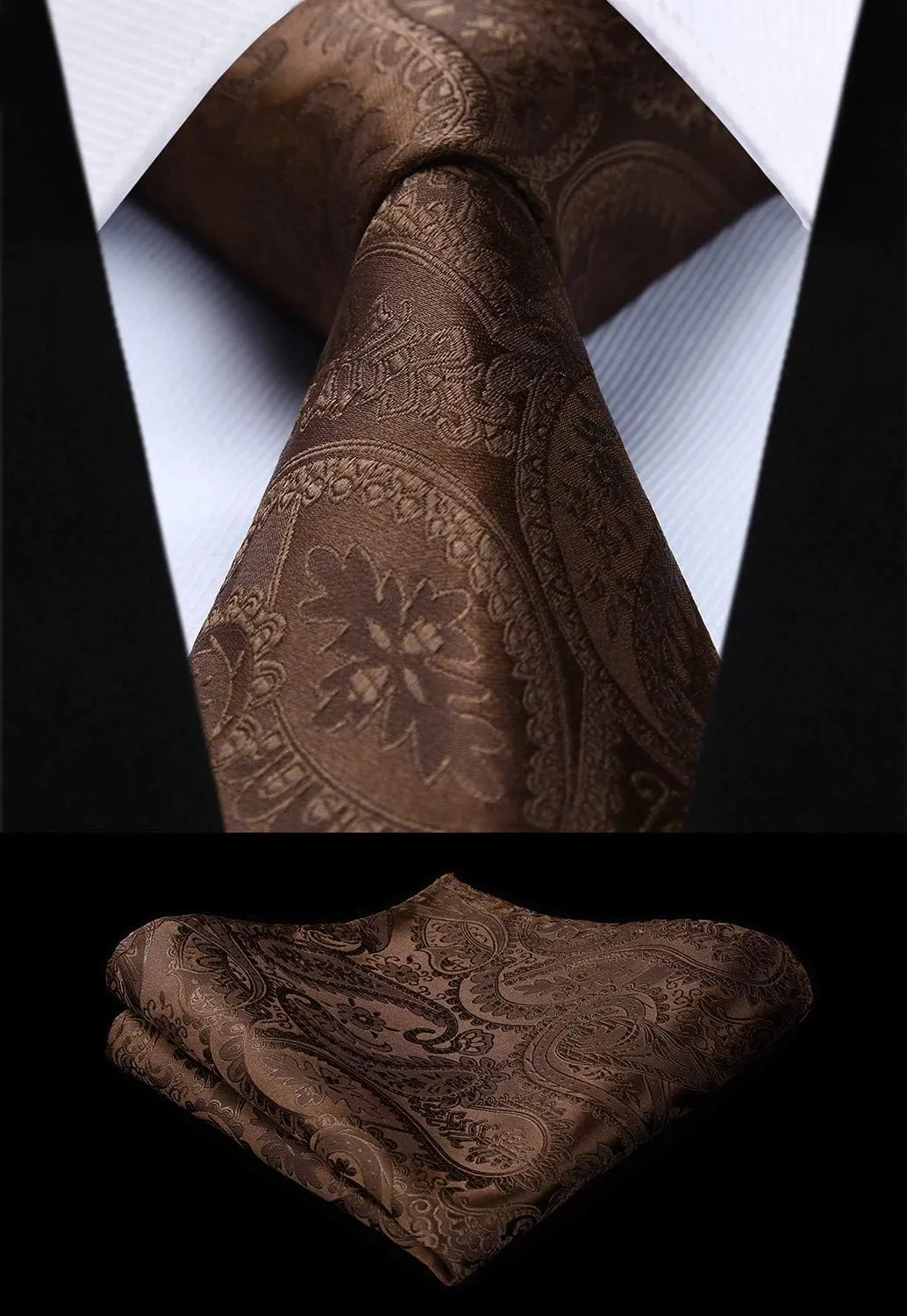 HISDERN Men's Vest Tie Set Paisley Floral Jacquard Necktie Pocket Square 3PCS Waistcoat for Suit or Tuxedo Wedding Party