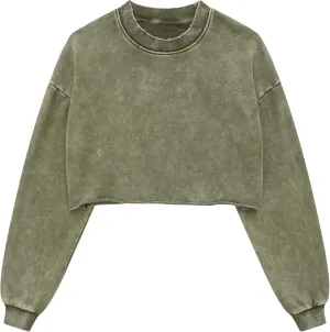 Hixiaohe Womens Cropped Sweatshirts Vintage Long Sleeve Pullover Tops Acid Wash Sweatshirt Hoodies for Women Workout Crop Top