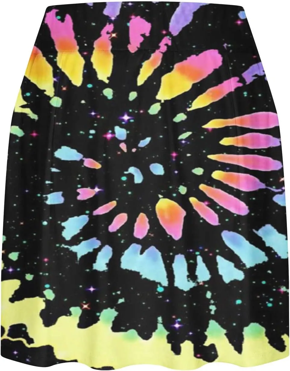 hlysgo Women's Athletic Workout Tennis Skorts Summer Trendy Tie-Dye Print High Waist Flowy Mini Skirt with Inner Shorts