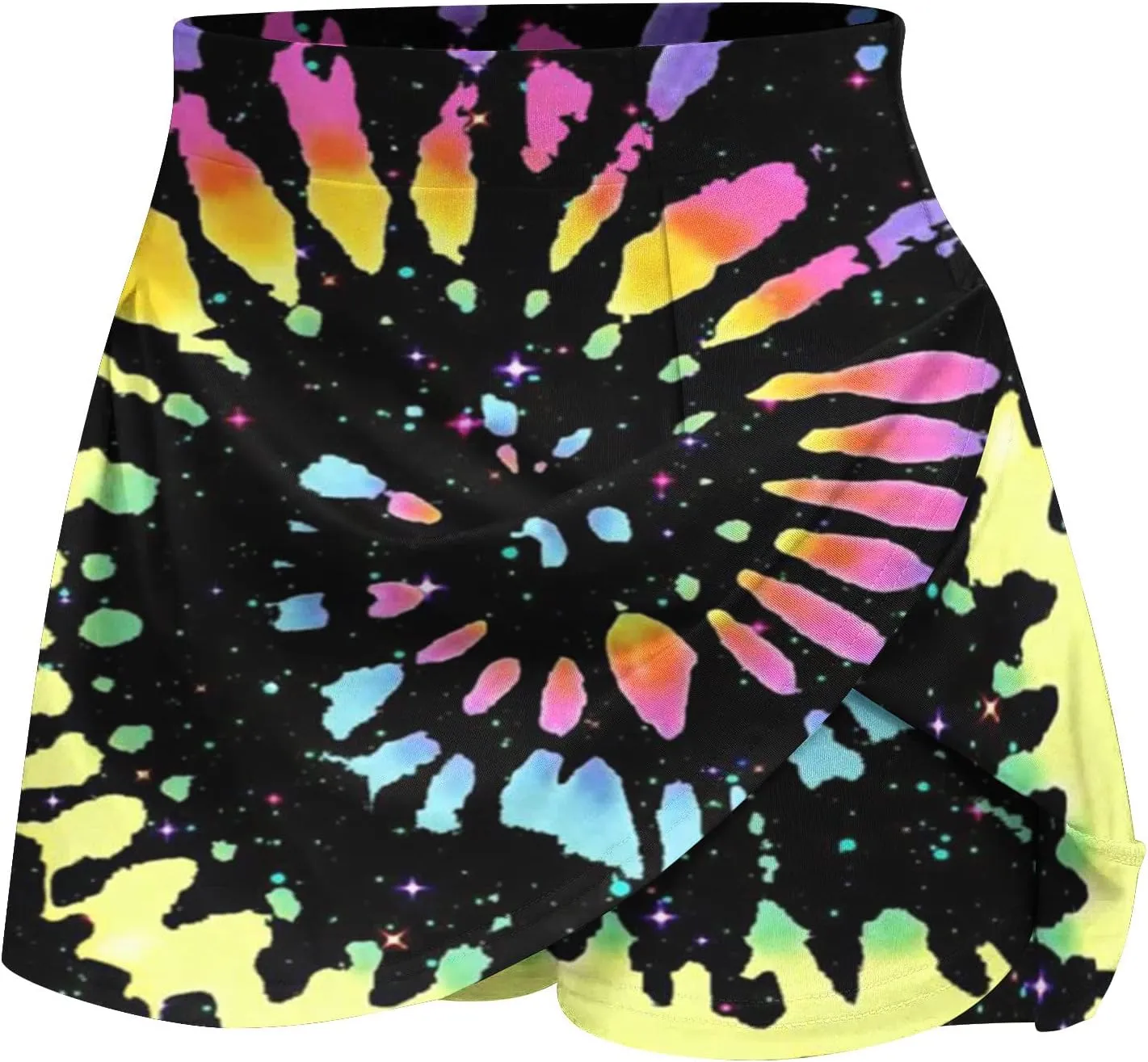 hlysgo Women's Athletic Workout Tennis Skorts Summer Trendy Tie-Dye Print High Waist Flowy Mini Skirt with Inner Shorts