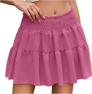 hlysgo Womens Skirts 2025 Summer Flowy A Line Short Skirt High Waisted Ruffle Mini Skirts Peplum Cute Skirt for Teen Girls