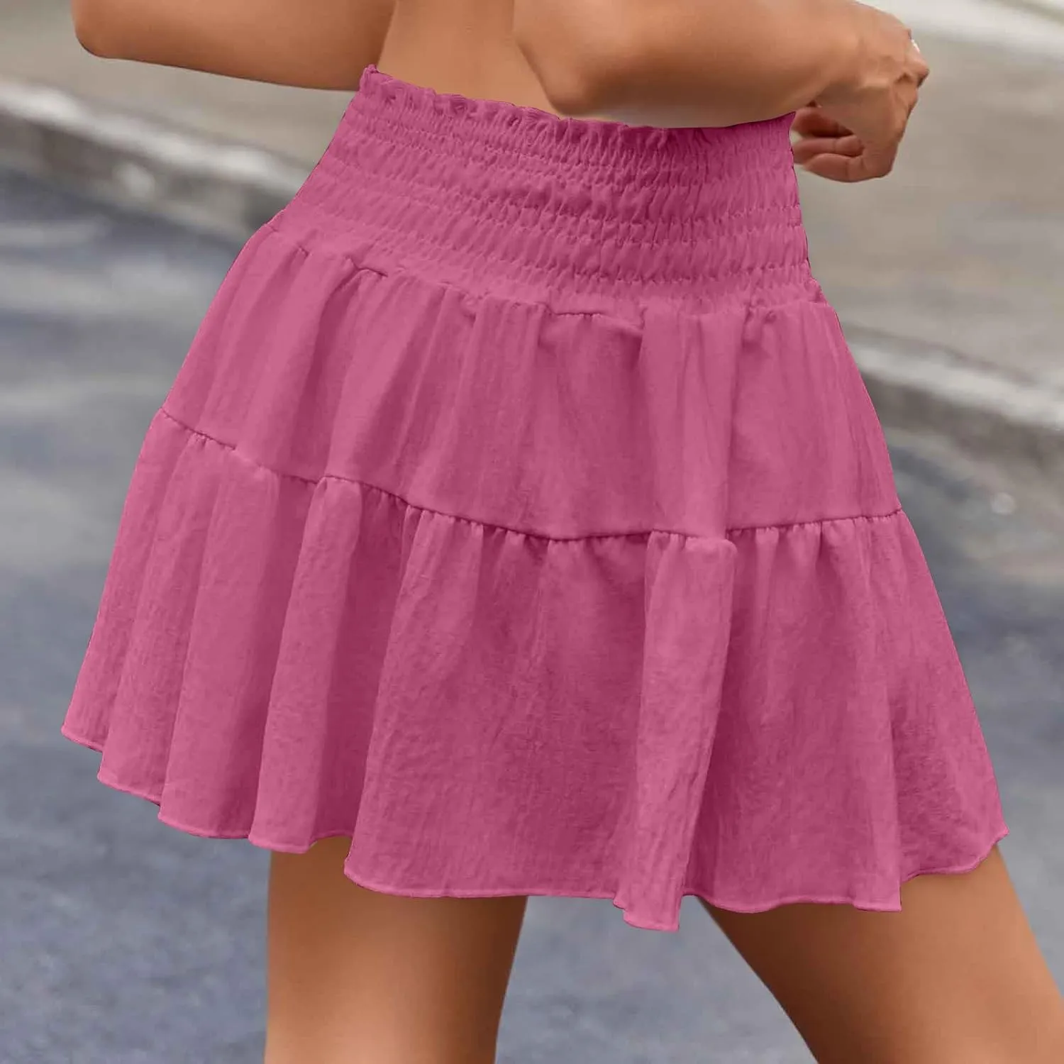 hlysgo Womens Skirts 2025 Summer Flowy A Line Short Skirt High Waisted Ruffle Mini Skirts Peplum Cute Skirt for Teen Girls